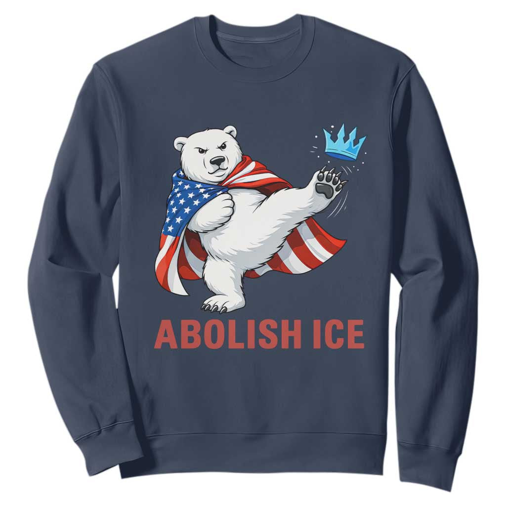 Abolish Ice Sweatshirt Funny Polar Bear Kicking Crown TS12 Navy Print Your Wear