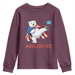 Abolish Ice Youth Sweatshirt Funny Polar Bear Kicking Crown TS12 Maroon Print Your Wear