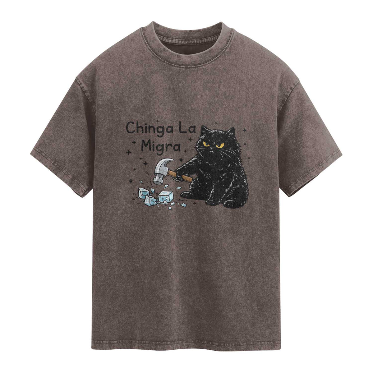 Chinga La Migra Washed Cotton T-Shirt Funny Cat Immigration Support