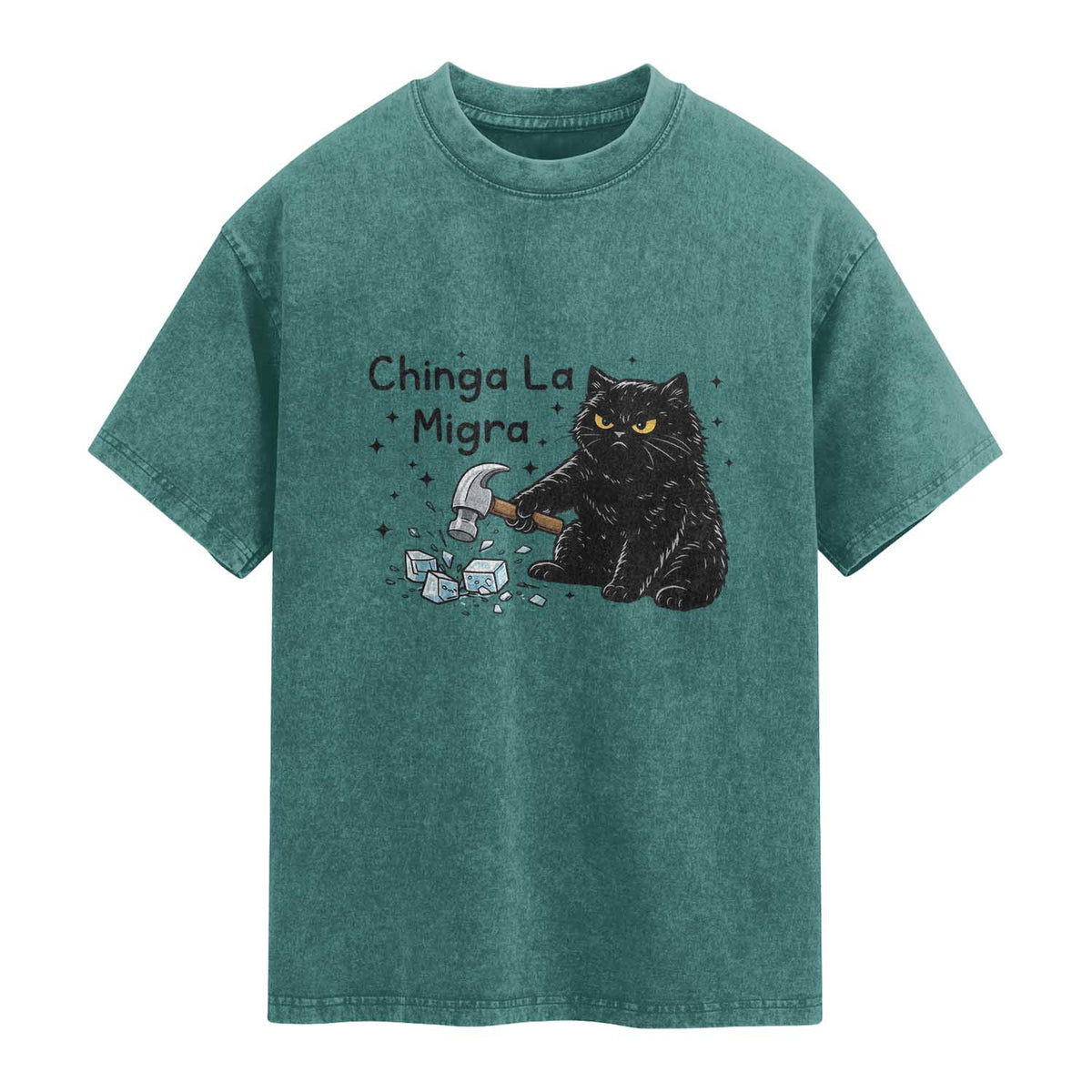 Chinga La Migra Washed Cotton T-Shirt Funny Cat Immigration Support