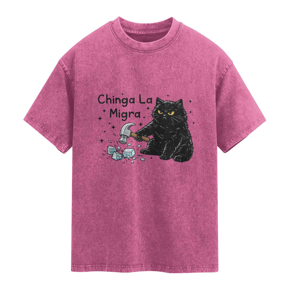 Chinga La Migra Washed Cotton T-Shirt Funny Cat Immigration Support