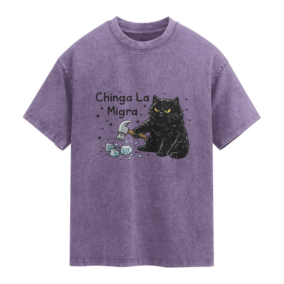 Chinga La Migra Washed Cotton T-Shirt Funny Cat Immigration Support