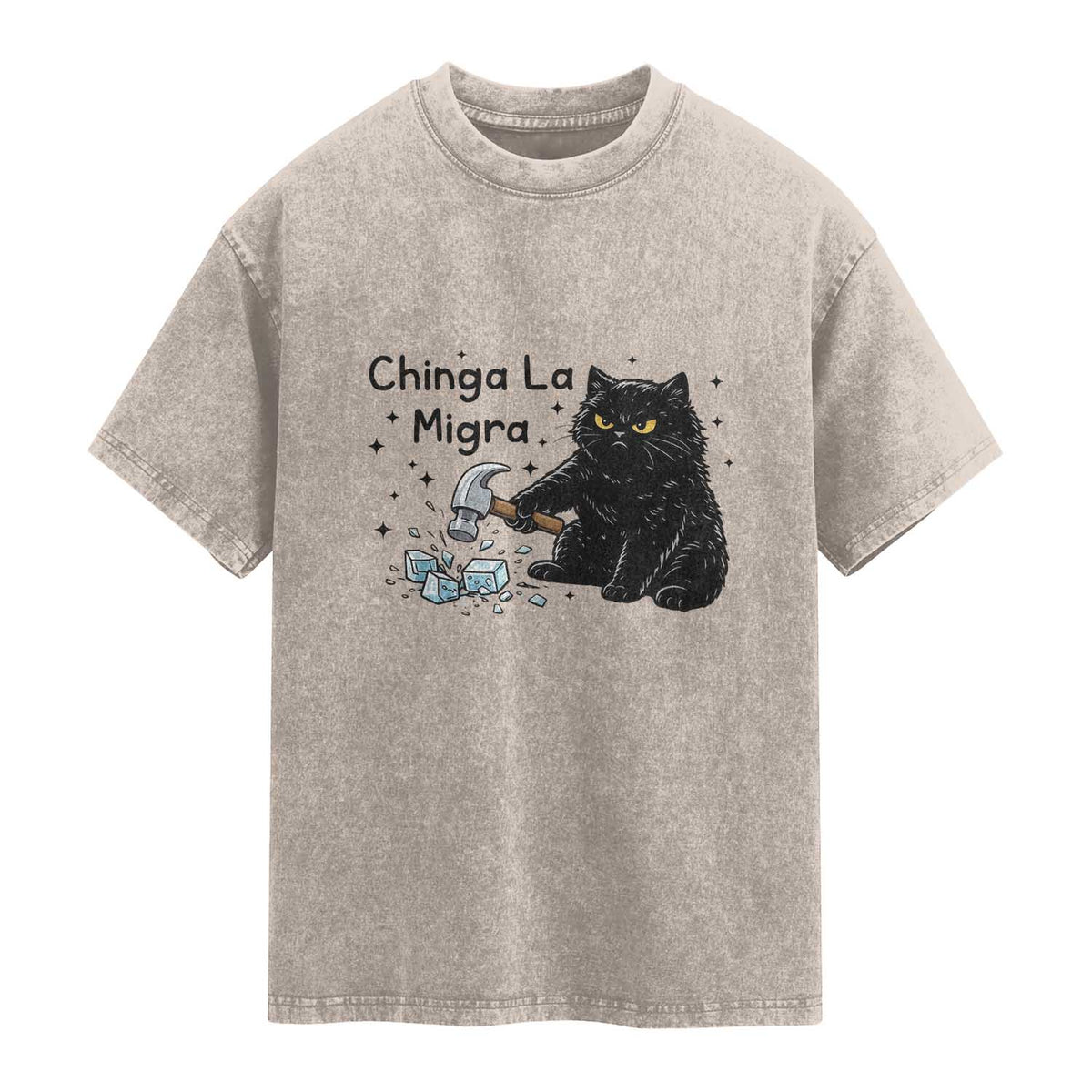 Chinga La Migra Washed Cotton T-Shirt Funny Cat Immigration Support