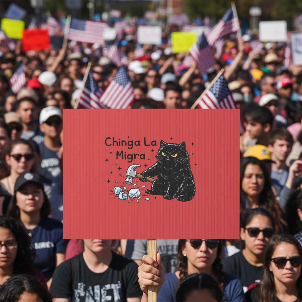 Chinga La Migra Protest Sign Funny Cat Immigration Support TS12 Horizontal 18