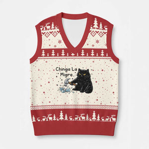Chinga La Migra V-Neck Knit Sweater Vest Funny Cat Immigration Support TS12 Beige Red Print Your Wear