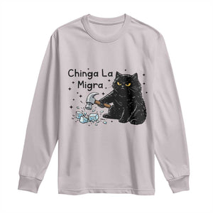 Chinga La Migra Long Sleeve Shirt Funny Cat Immigration Support TS12 Ice Gray Print Your Wear