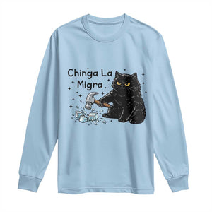 Chinga La Migra Long Sleeve Shirt Funny Cat Immigration Support TS12 Light Blue Print Your Wear