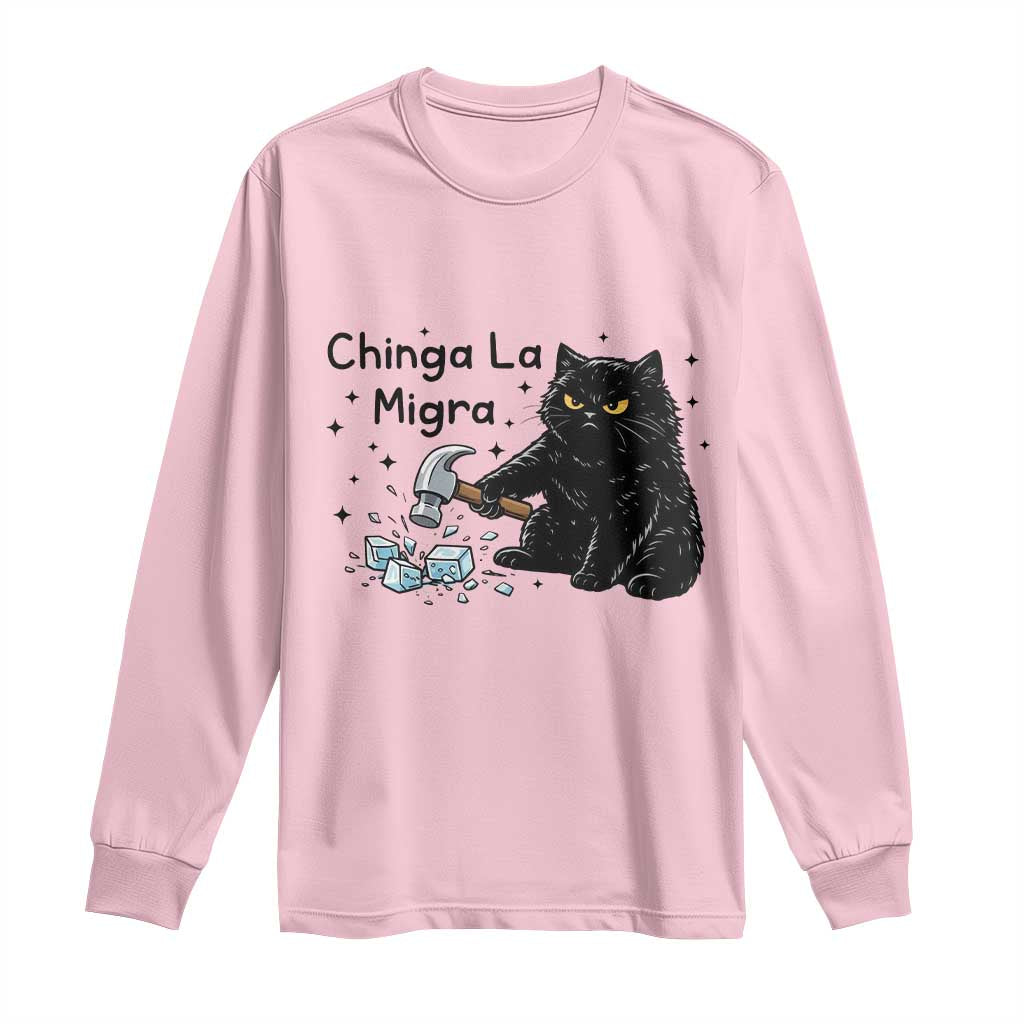 Chinga La Migra Long Sleeve Shirt Funny Cat Immigration Support TS12 Light Pink Print Your Wear
