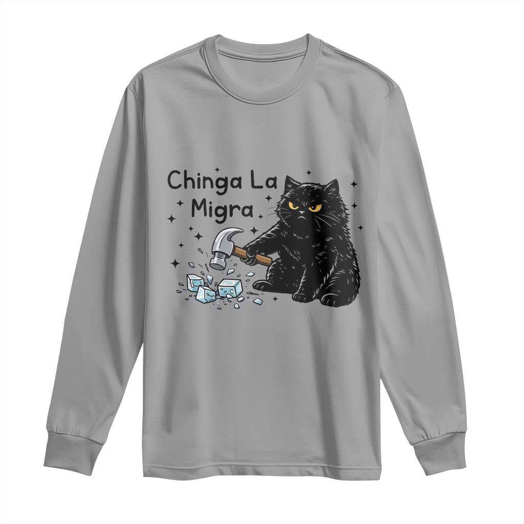 Chinga La Migra Long Sleeve Shirt Funny Cat Immigration Support TS12 Sport Gray Print Your Wear