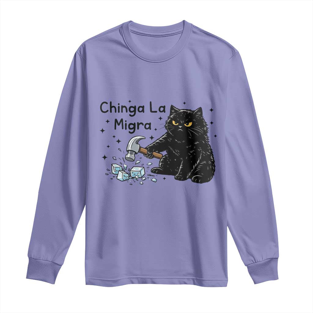 Chinga La Migra Long Sleeve Shirt Funny Cat Immigration Support TS12 Violet Print Your Wear