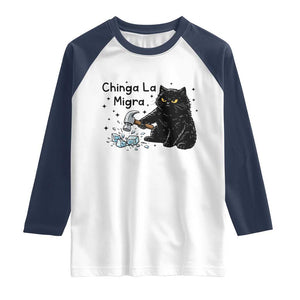 Chinga La Migra Raglan Shirt Funny Cat Immigration Support TS12 White Navy Print Your Wear