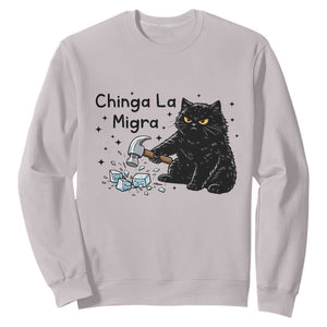 Chinga La Migra Sweatshirt Funny Cat Immigration Support TS12 Ice Gray Print Your Wear