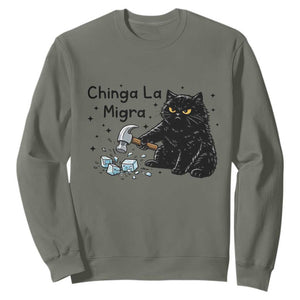 Chinga La Migra Sweatshirt Funny Cat Immigration Support TS12 Military Green Print Your Wear