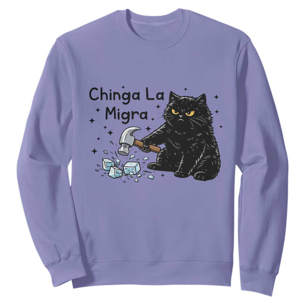 Chinga La Migra Sweatshirt Funny Cat Immigration Support TS12 Violet Print Your Wear
