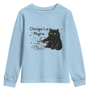 Chinga La Migra Youth Sweatshirt Funny Cat Immigration Support TS12 Light Blue Print Your Wear