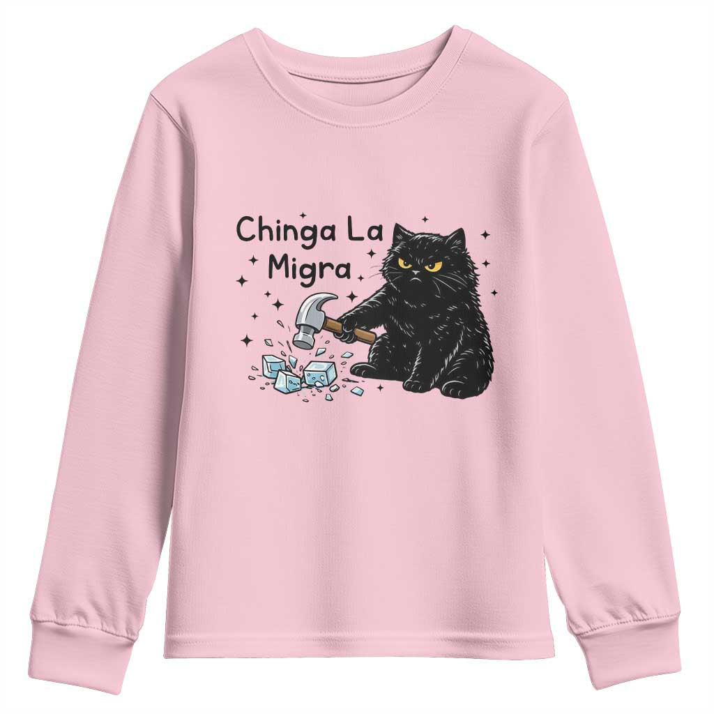 Chinga La Migra Youth Sweatshirt Funny Cat Immigration Support TS12 Light Pink Print Your Wear