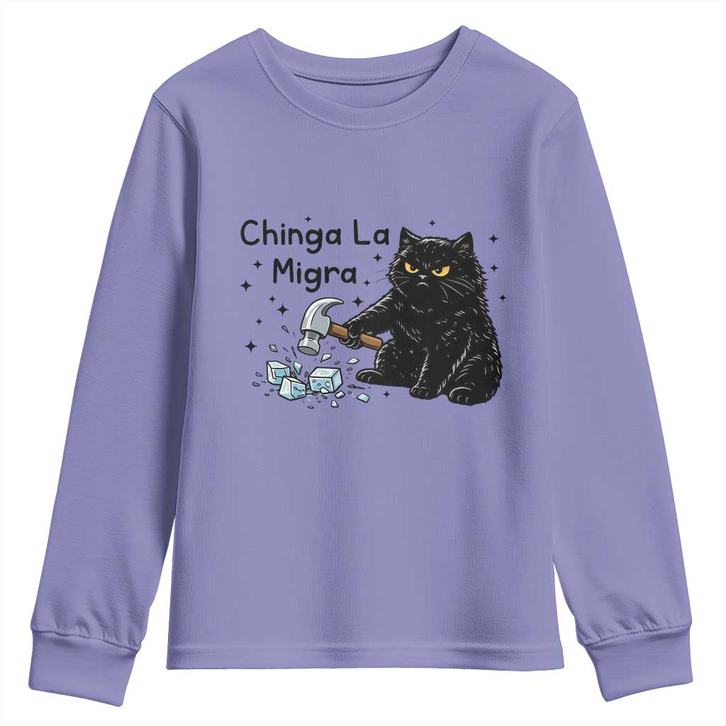 Chinga La Migra Youth Sweatshirt Funny Cat Immigration Support TS12 Violet Print Your Wear