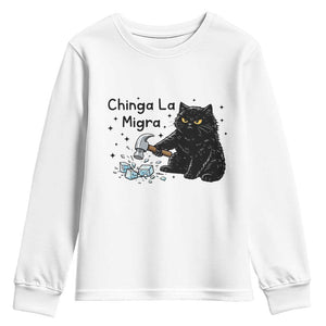 Chinga La Migra Youth Sweatshirt Funny Cat Immigration Support TS12 White Print Your Wear
