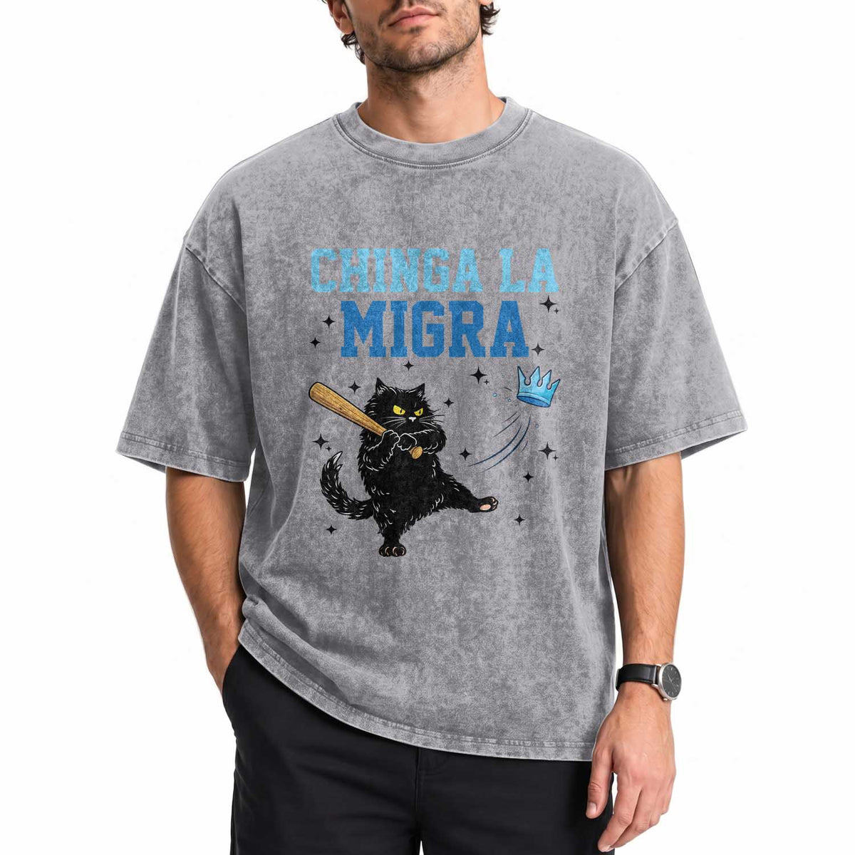 Chinga La Migra Washed Cotton T-Shirt Funny Protest Cat Minneapolis Support Gift