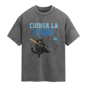 Chinga La Migra Washed Cotton T-Shirt Funny Protest Cat Minneapolis Support Gift