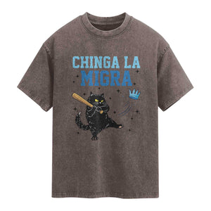 Chinga La Migra Washed Cotton T-Shirt Funny Protest Cat Minneapolis Support Gift
