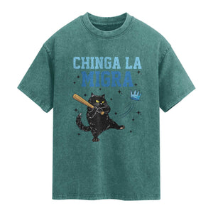 Chinga La Migra Washed Cotton T-Shirt Funny Protest Cat Minneapolis Support Gift