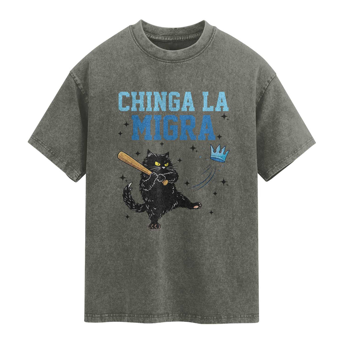 Chinga La Migra Washed Cotton T-Shirt Funny Protest Cat Minneapolis Support Gift