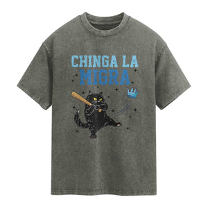Chinga La Migra Washed Cotton T-Shirt Funny Protest Cat Minneapolis Support Gift