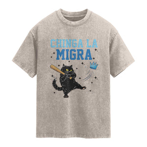 Chinga La Migra Washed Cotton T-Shirt Funny Protest Cat Minneapolis Support Gift