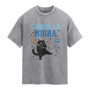 Chinga La Migra Washed Cotton T-Shirt Funny Protest Cat Minneapolis Support Gift