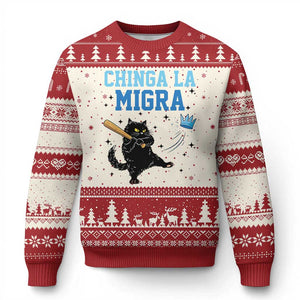 Chinga La Migra Ugly Christmas Sweater Funny Protest Cat Minneapolis Support Gift TS12 Beige Red Print Your Wear