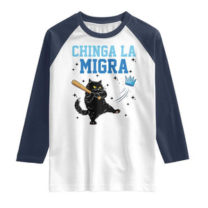Chinga La Migra Raglan Shirt Funny Protest Cat Minneapolis Support Gift TS12 White Navy Print Your Wear