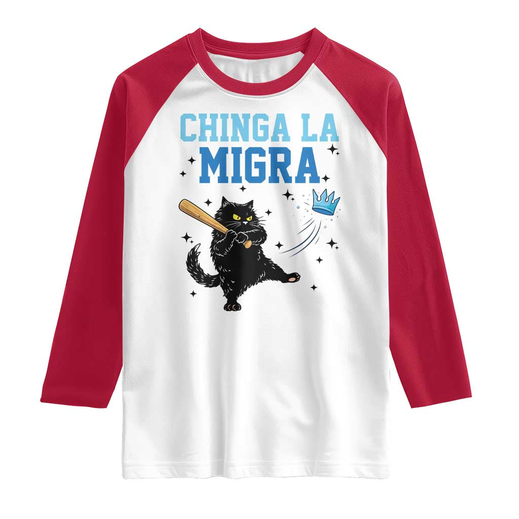 Chinga La Migra Raglan Shirt Funny Protest Cat Minneapolis Support Gift TS12 White Red Print Your Wear