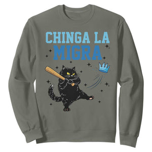 Chinga La Migra Sweatshirt Funny Protest Cat Minneapolis Support Gift TS12 Military Green Print Your Wear