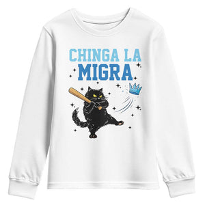 Chinga La Migra Youth Sweatshirt Funny Protest Cat Minneapolis Support Gift TS12 White Print Your Wear