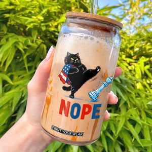 Funny Black Cat Kicks The Icy Chess Piece Nope Glass Can TS12 White Print Your Wear