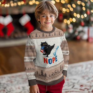 Funny Black Cat Kicks The Icy Chess Piece Nope Ugly Christmas Sweater TS12 Mocha Mousse Print Your Wear
