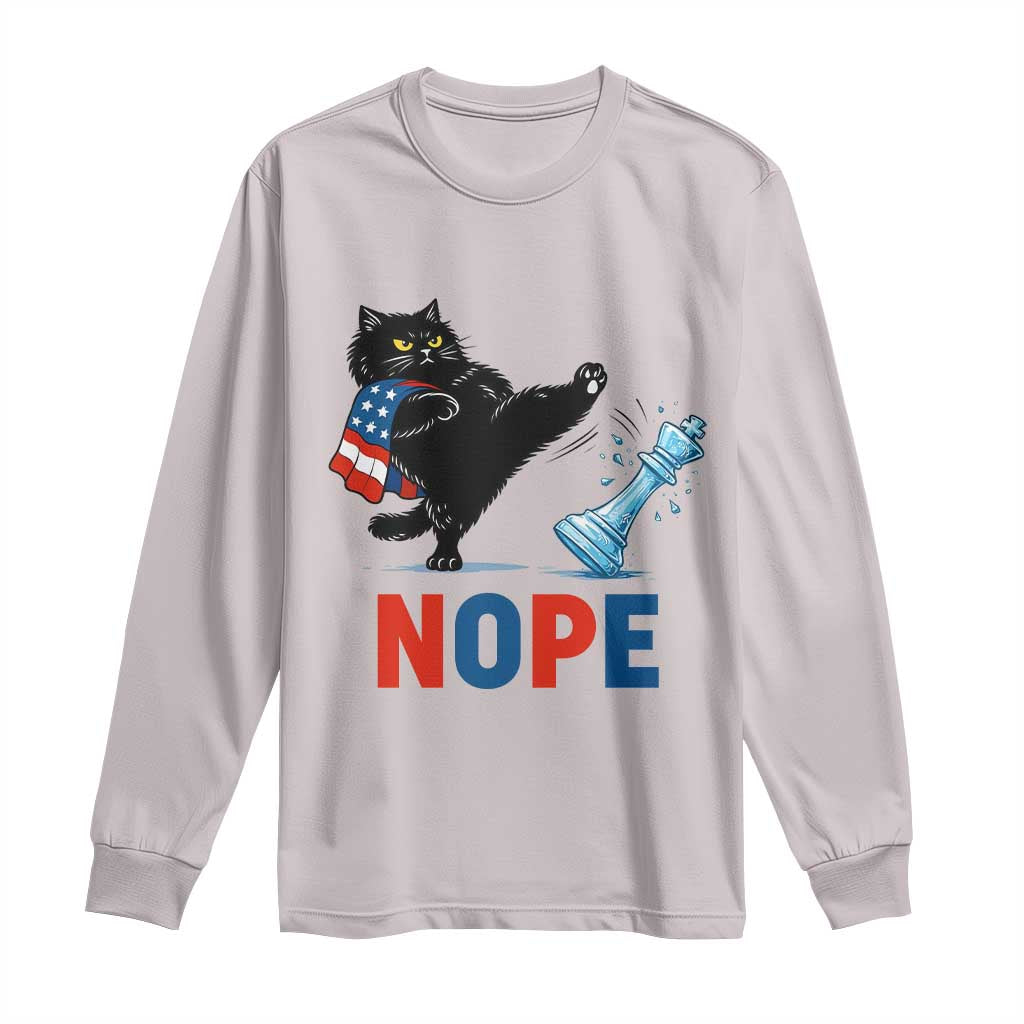 Funny Black Cat Kicks The Icy Chess Piece Nope Long Sleeve Shirt TS12 Ice Gray Print Your Wear