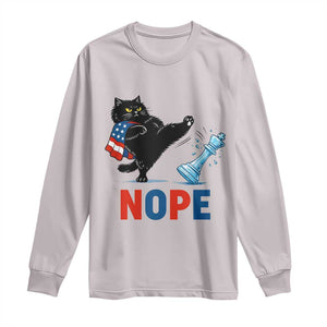 Funny Black Cat Kicks The Icy Chess Piece Nope Long Sleeve Shirt TS12 Ice Gray Print Your Wear