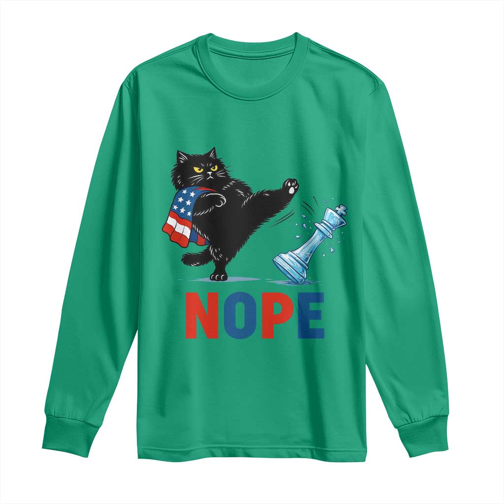 Funny Black Cat Kicks The Icy Chess Piece Nope Long Sleeve Shirt TS12 Irish Green Print Your Wear