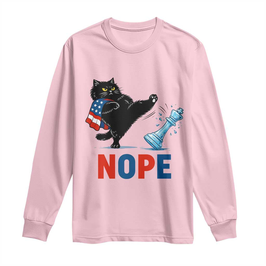 Funny Black Cat Kicks The Icy Chess Piece Nope Long Sleeve Shirt TS12 Light Pink Print Your Wear