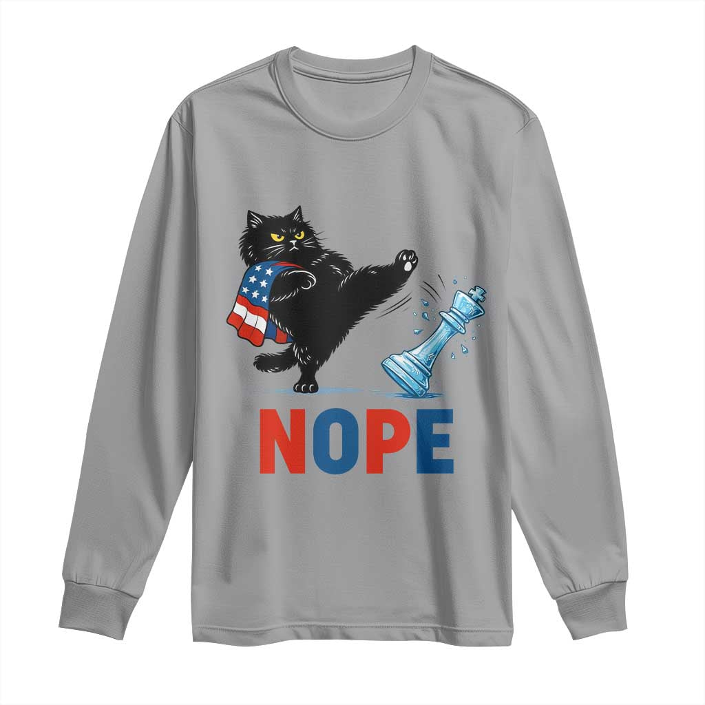 Funny Black Cat Kicks The Icy Chess Piece Nope Long Sleeve Shirt TS12 Sport Gray Print Your Wear