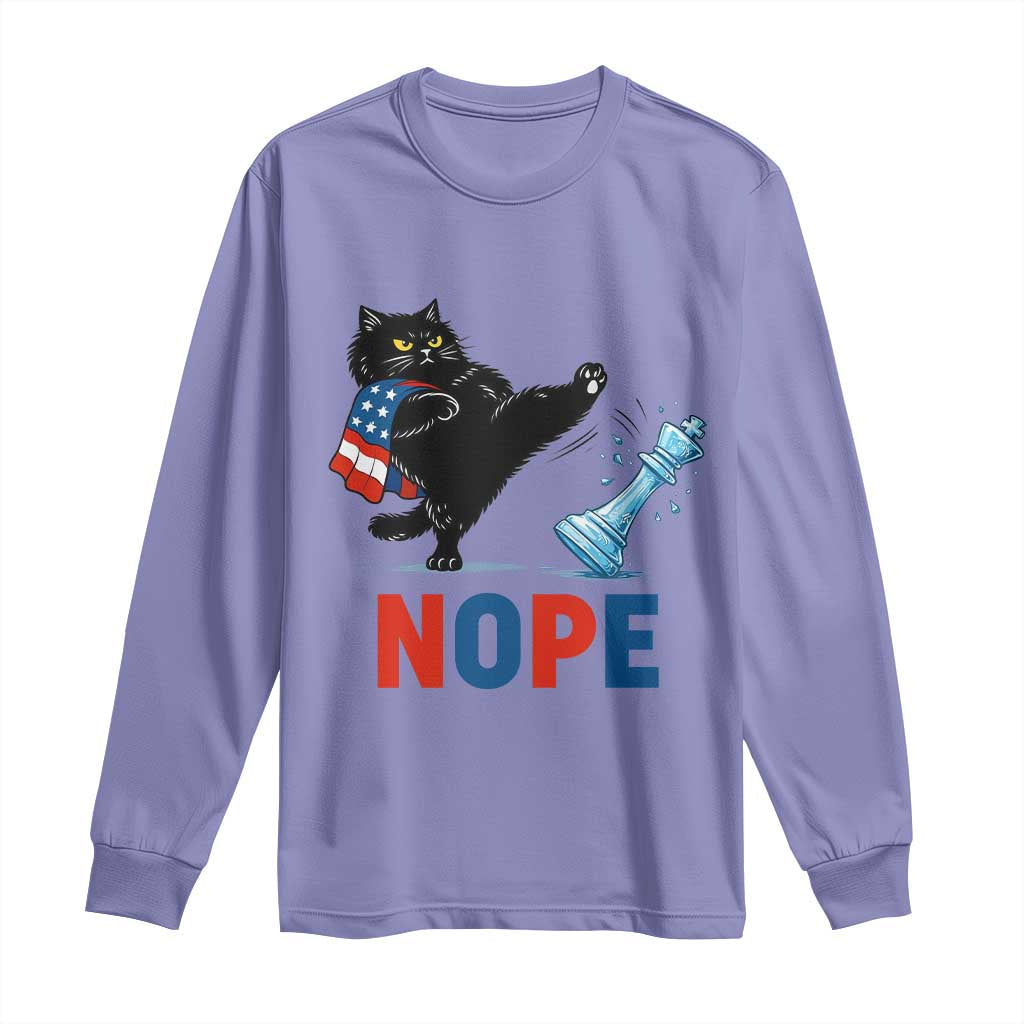Funny Black Cat Kicks The Icy Chess Piece Nope Long Sleeve Shirt TS12 Violet Print Your Wear