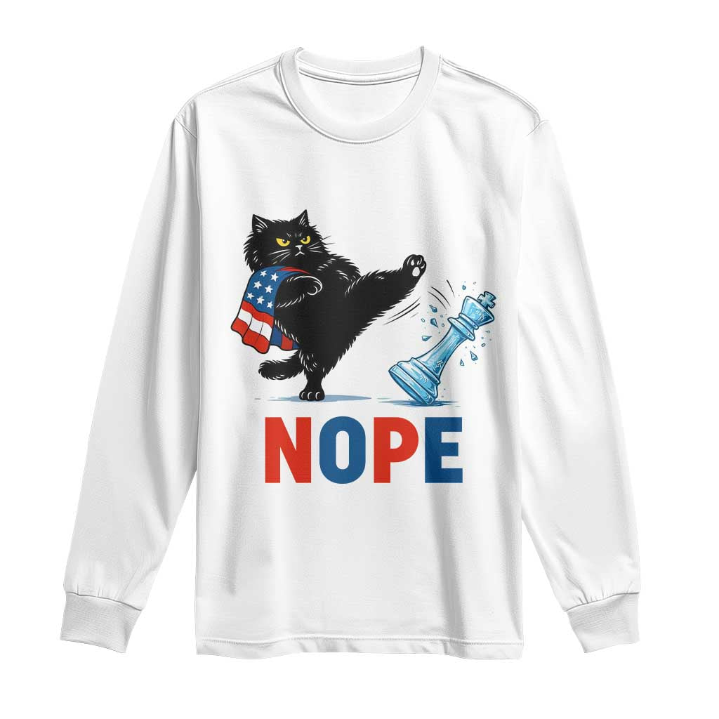 Funny Black Cat Kicks The Icy Chess Piece Nope Long Sleeve Shirt TS12 White Print Your Wear