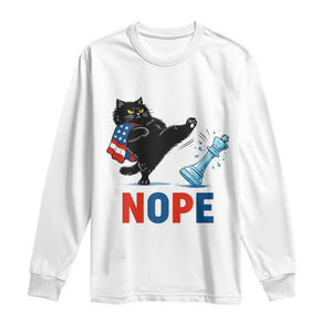Funny Black Cat Kicks The Icy Chess Piece Nope Long Sleeve Shirt TS12 White Print Your Wear