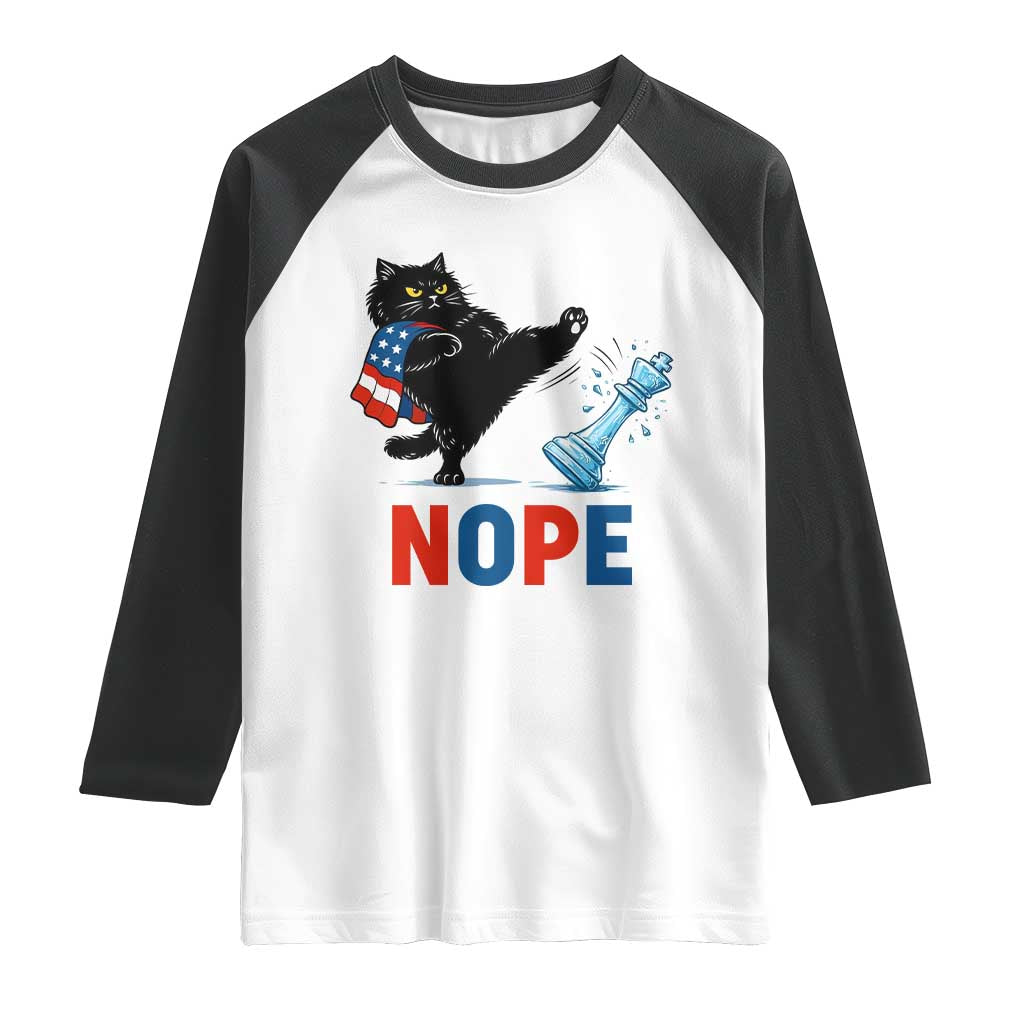 Funny Black Cat Kicks The Icy Chess Piece Nope Raglan Shirt TS12 White Black Print Your Wear