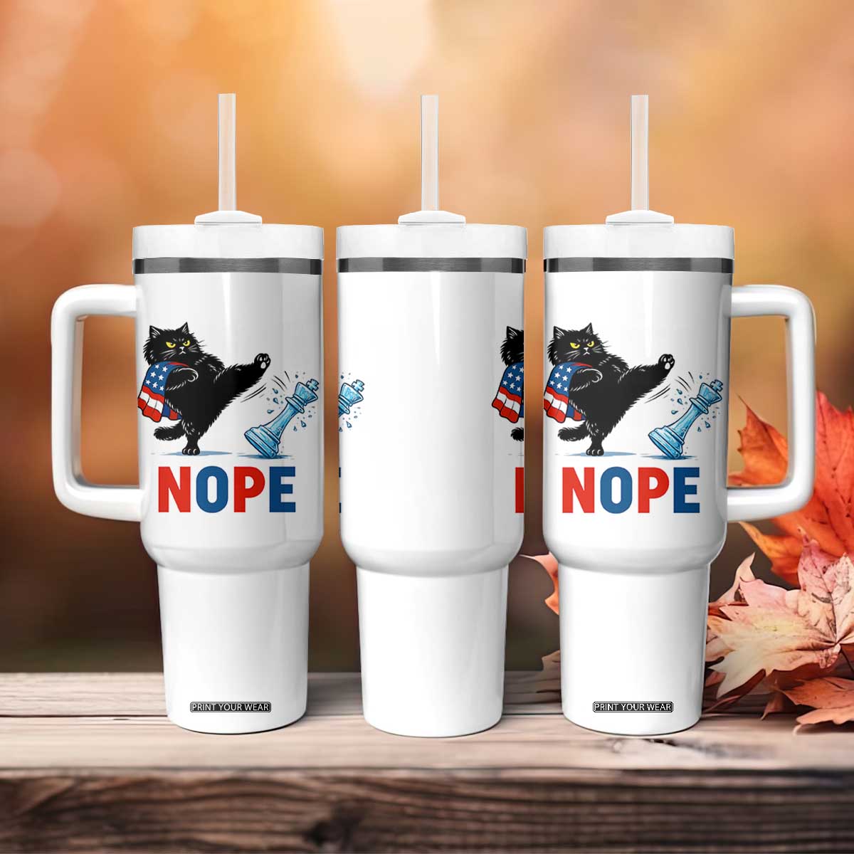 Funny Black Cat Kicks The Icy Chess Piece Nope Tumbler With Handle TS12 Print Your Wear