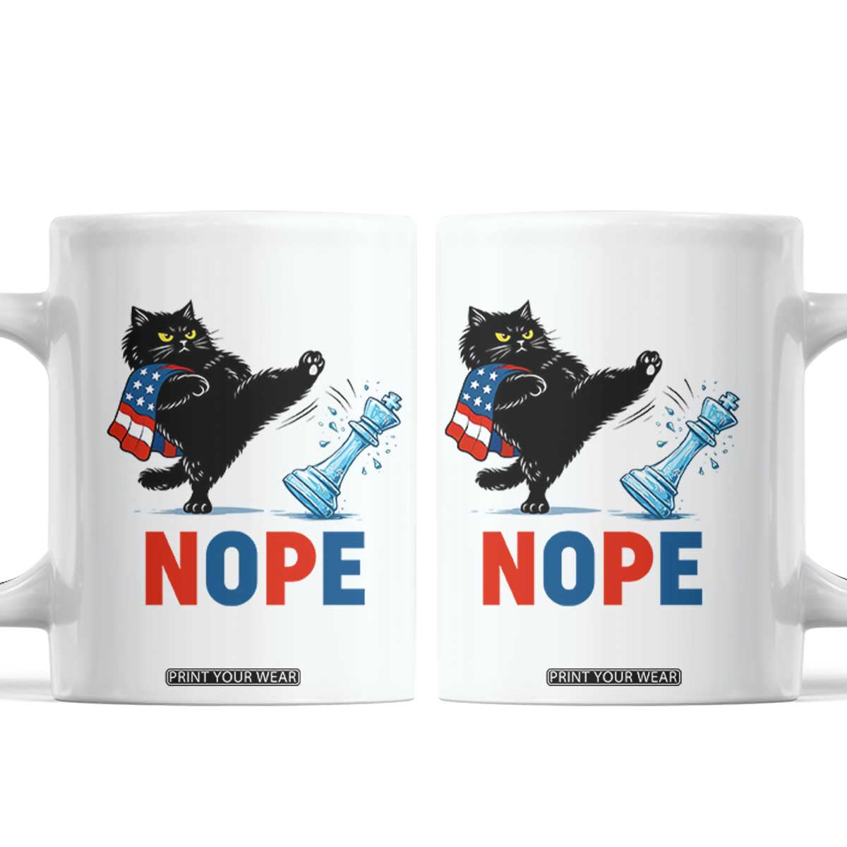 Funny Black Cat Kicks The Icy Chess Piece Nope Coffee Mug TS12 White Print Your Wear