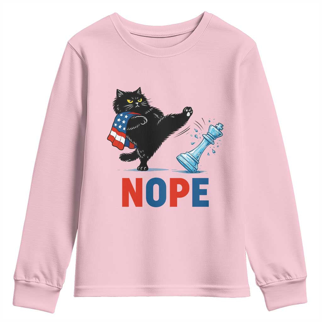 Funny Black Cat Kicks The Icy Chess Piece Nope Youth Sweatshirt TS12 Light Pink Print Your Wear