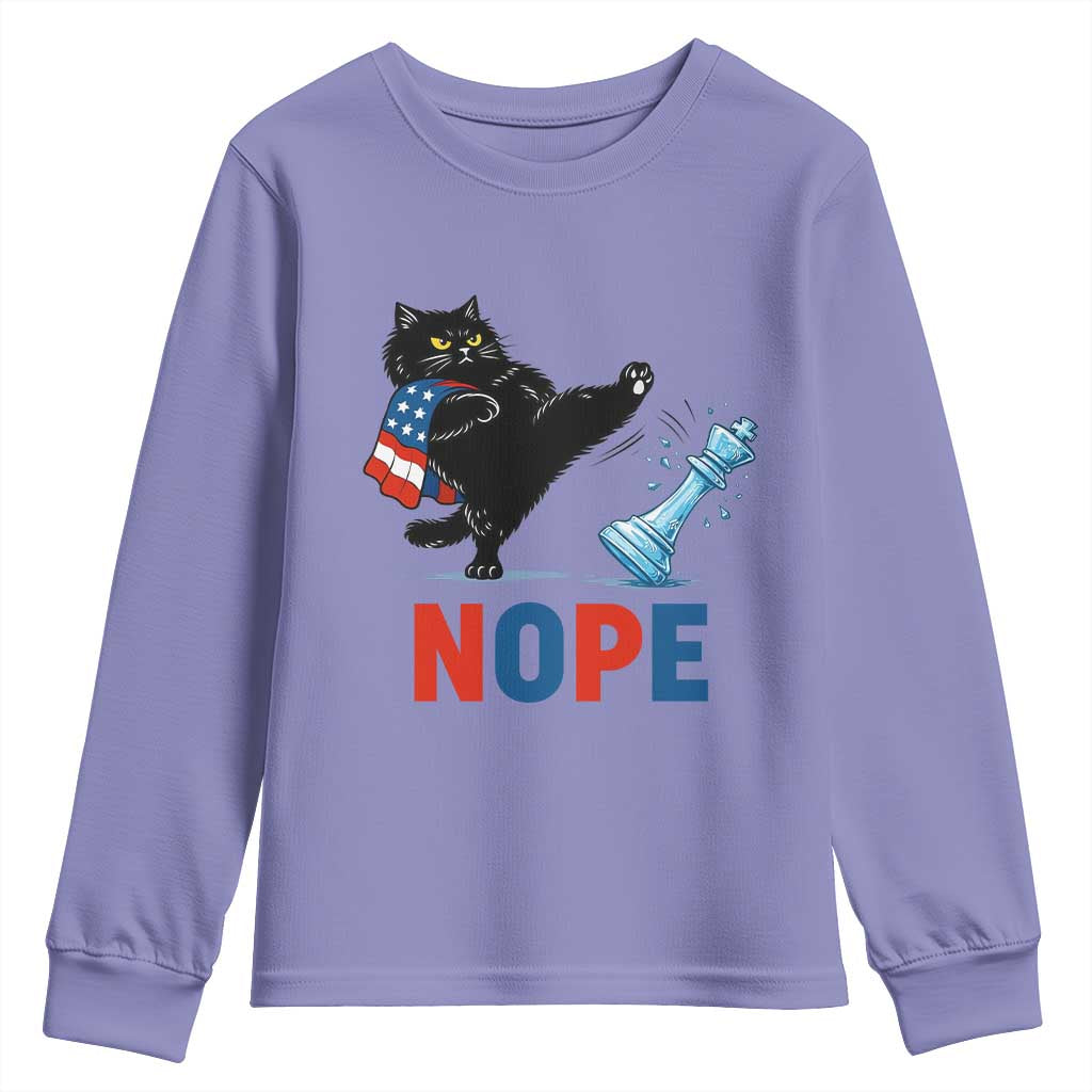 Funny Black Cat Kicks The Icy Chess Piece Nope Youth Sweatshirt TS12 Violet Print Your Wear